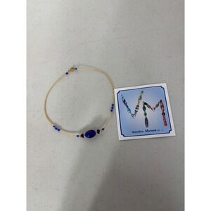 Vecchia‎ Murano Glass Necklace Blue Bead Gold Tone Chain Women